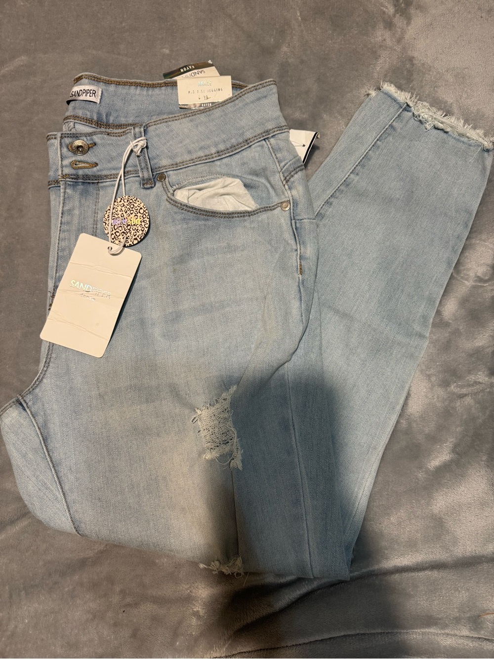 Sandpiper Light Blue Distressed Ankle Jeans
